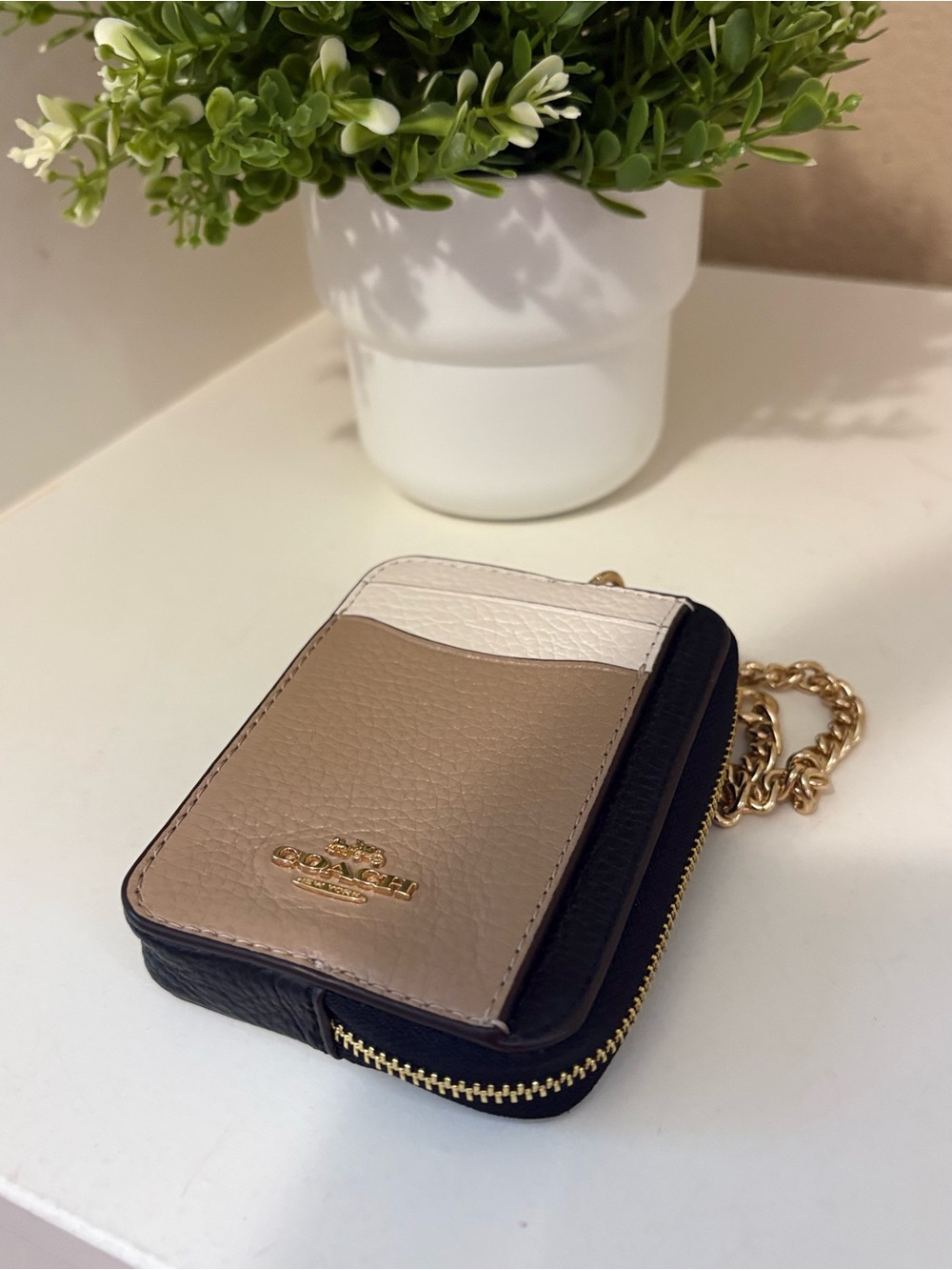 Coach Colorblock Leather Zip Card Case ID Wallet Chain Wristlet